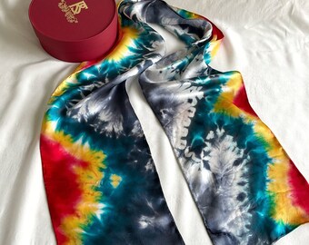 Hand-Painted Shibori Silk Scarf, Multi-Colored Art Scarf