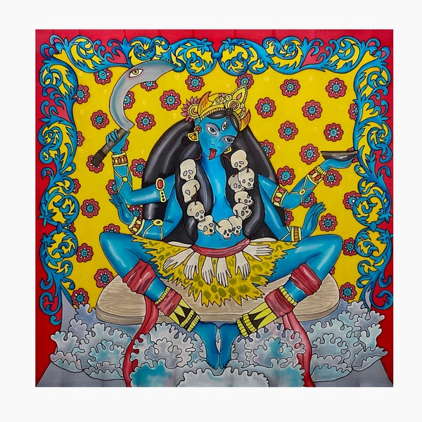 Kali Ma, Hindu goddess Kalі, Hand painted silk scarf. To order 7- 10 days