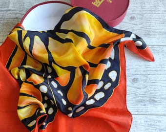 Butterfly wing Square scarf  Hand-painted 100% silk  20'' x 20''   Gift from Ukraine