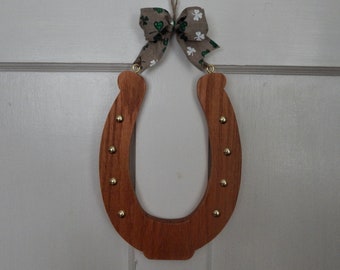 St. Patrick's Day White Oak Horseshoe Door Hanger