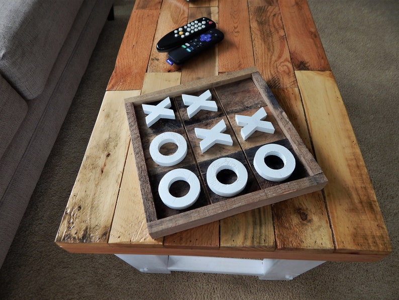 Rustic Reclaimed Wooden Coffee Table Tic-Tac-Toe Tray image 3