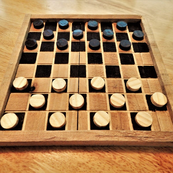 Rustic Reclaimed Wooden Coffee Table Checker Board Tray