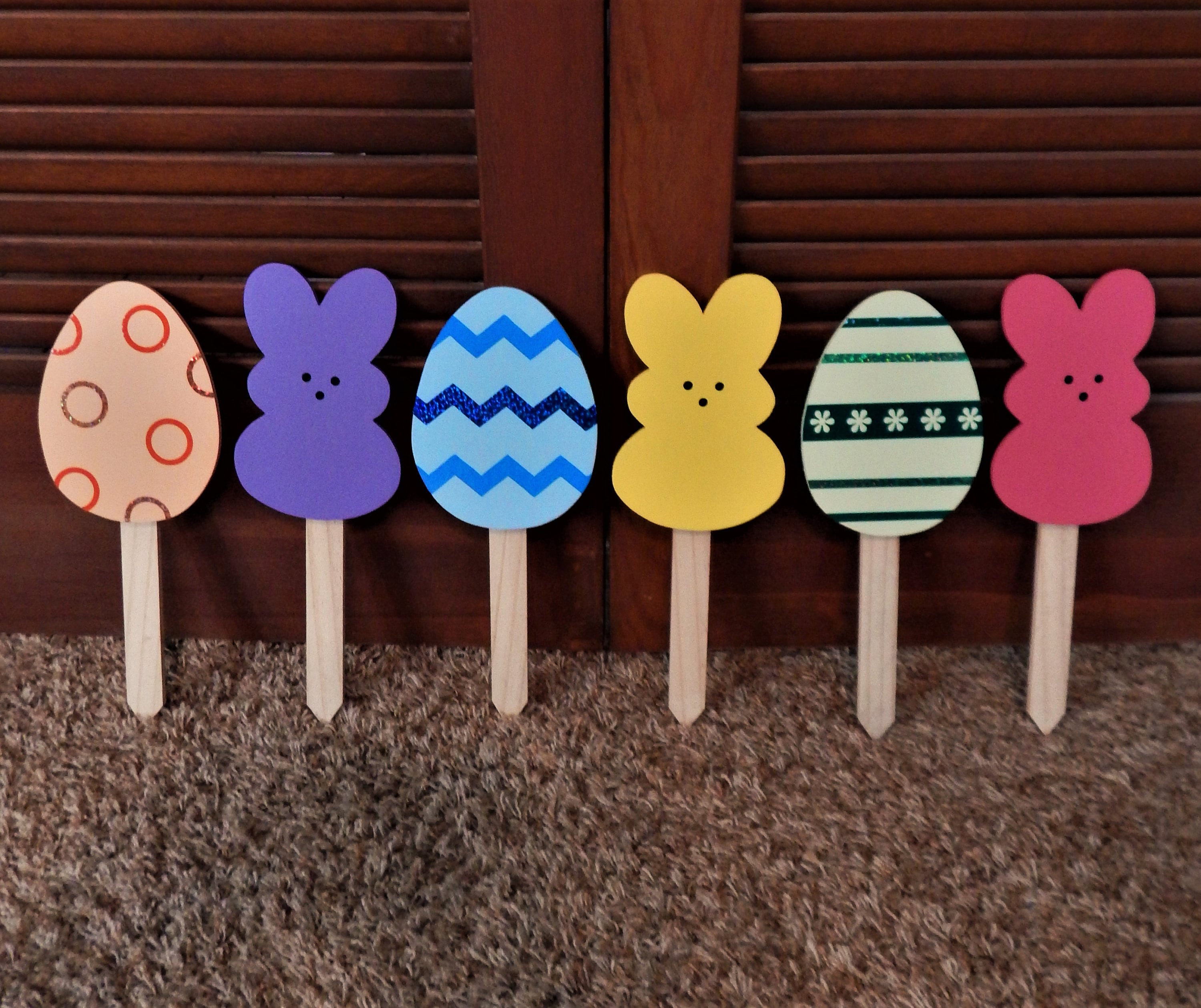 Wooden Easter Egg and Bunny Yard Stakes