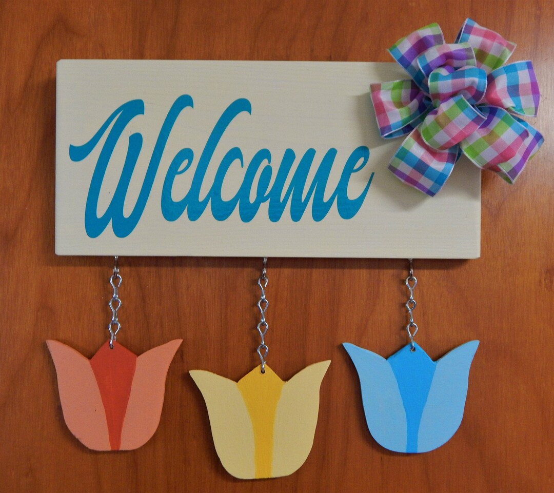 Wooden Spring Welcome Sign With Tulips - Etsy