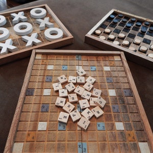 Rustic Reclaimed Wooden Coffee Table Tic-Tac-Toe Tray image 10