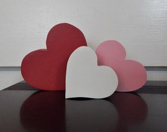 Three Piece Wooden Valentines Day Heart Sitters