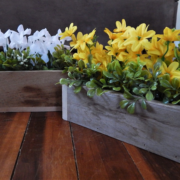 Small Rustic Wooden Box with Wildflowers