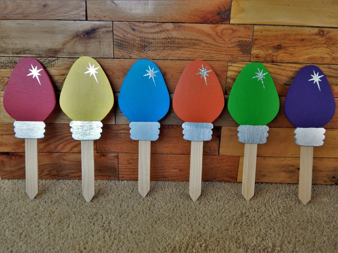 Decorative Wooden Christmas Light Bulb Yard Stakes Etsy