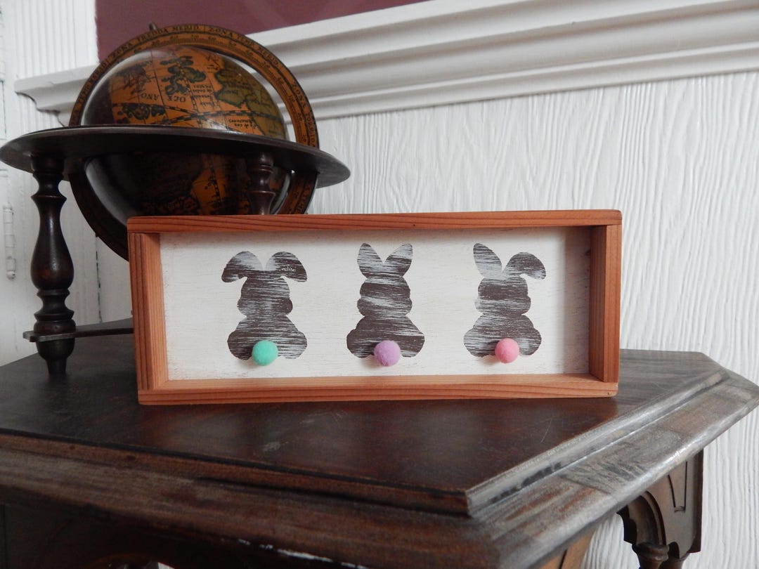 Festive Small Wooden Box Sign With 3 Bunnies - Etsy