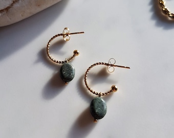 Women's earrings JULIA semi-precious natural stones Green Jasper in gold stainless steel
