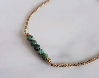 Women's bracelet AFRICA with natural semi-precious turquoise African stones in gold stainless steel