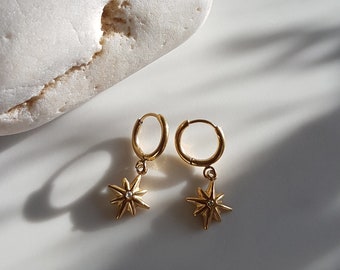 Women's earrings SCARLET mini Creole with star pendant and zircon in gold stainless steel