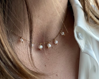 Women's necklace ADELAIDE with mother-of-pearl pearls in gold stainless steel