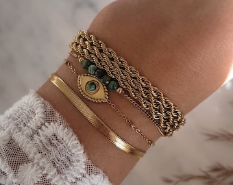 Women's bracelet IRMA eye and African turquoise with semi-precious natural stones in gold stainless steel