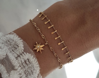 ELENA women's bracelet with golden tassels, gold stainless steel ear mesh