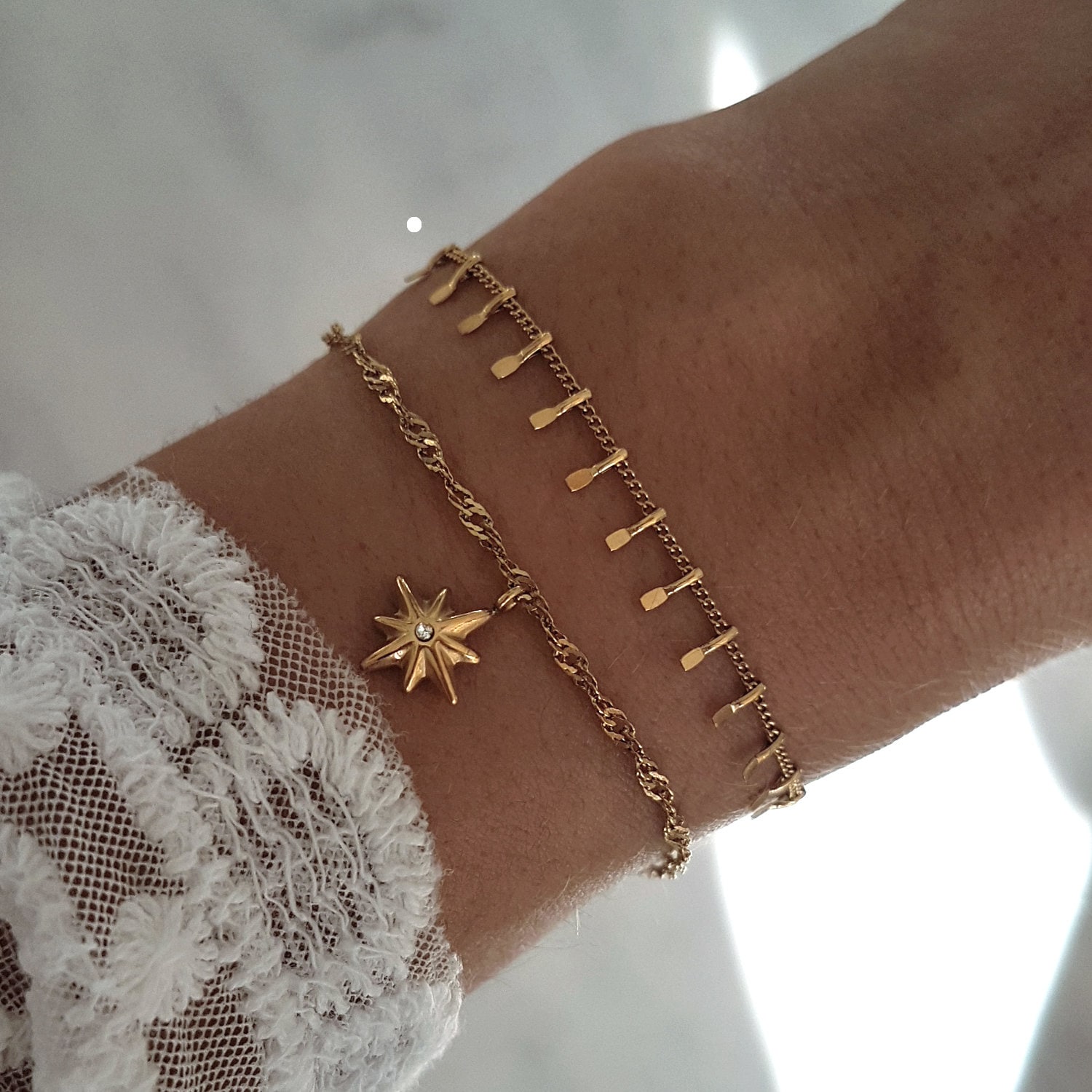 Bracelet IKITA Multi-tours – Chaînettes Et Perles, Acier Inoxydable, Neuf