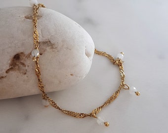 Women's bracelet LUNA fine and elegant with tassels moonstones semi-precious natural stones in stainless steel gold