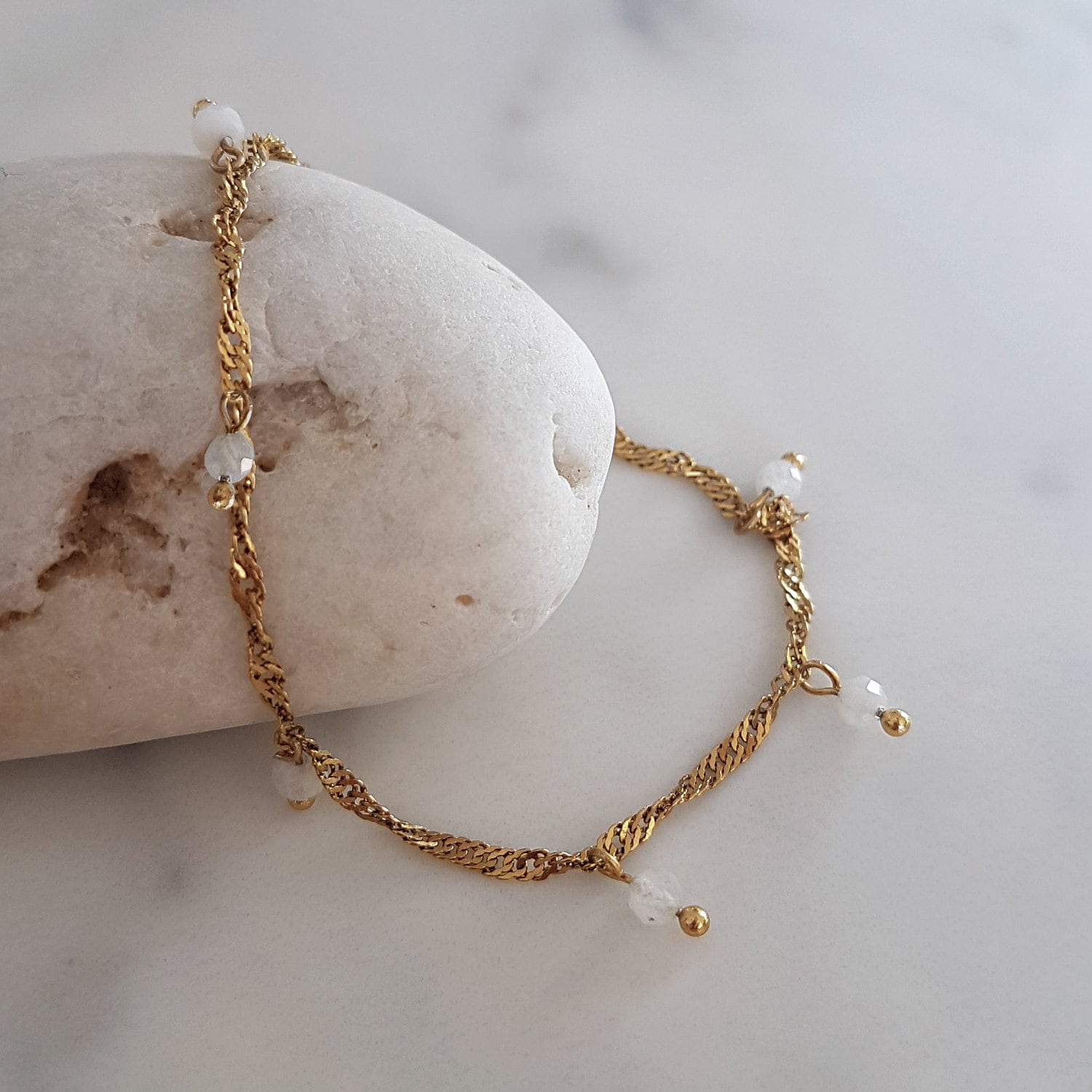 Bracelet IKITA Multi-tours Chaînette Liens Perles Acier Inoxydable Ajustable Neuf