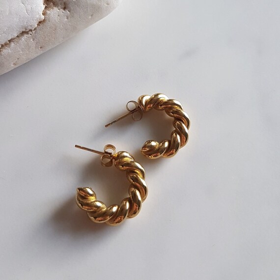 thumbnail image 2 of Pair Of Stainless Steel Creole Hoop Earrings With Three-Tone Color & Hinge Closure 2 of 9