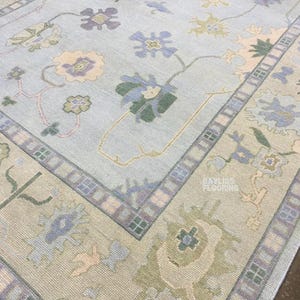 Hand-Knotted Oushak Wool Rug: Blue, Green & Lilac Accent - Made to Order