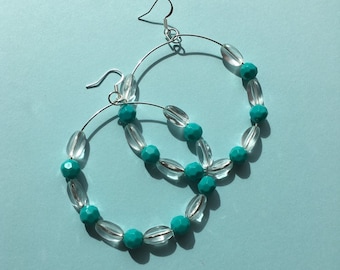 Handmade upcycled turquoise hoop earrings with reclaimed vintage beads | limited edition sustainable jewellery in plastic free packaging