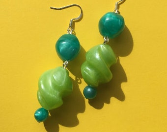 Handmade green upcycled earrings with reclaimed vintage beads | limited edition sustainable jewellery in plastic free packaging