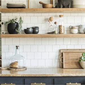 Wood Floating Shelf Made Of Oak. Handcrafted Solid Wood Kitchen Wall Decor and Dining Room Shelf.