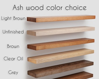 Rustic Ash hanging Shelves - Custom length and width. Solid Wood Floating shelves. Custom wall shelves decor.