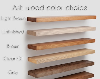 Rustic Ash hanging Shelves - Custom length and width. Solid Wood Floating shelves. Custom wall shelves decor.