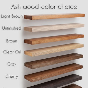 Rustic Ash hanging Shelves - Custom length and width. Solid Wood Floating shelves. Custom wall shelves decor.