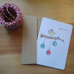 Carte Noël oiseau au chapeau