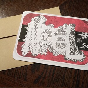 Carte Noël zentangle fond rouge