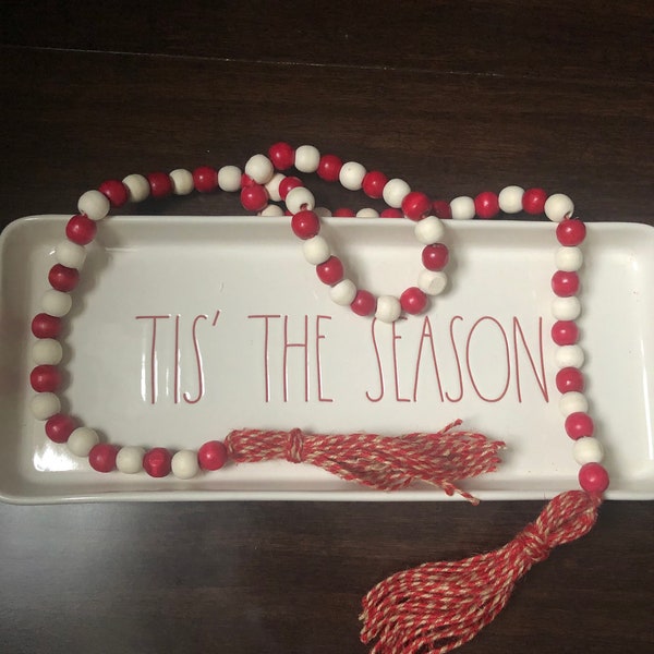 Candy Cane Wood Bead Garland