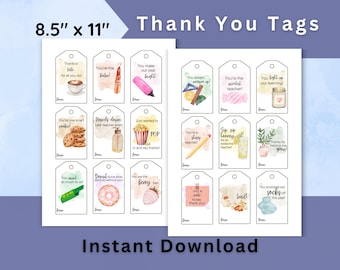 Printable Teacher Appreciation Gift Tags | End of Year Thank You (Instant Download)