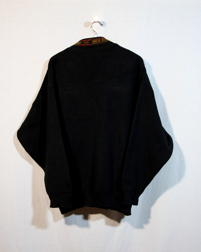 90s streetwear casual sweater size extra large XL retro V neck black boho mens pullover oversize Vintage mens sweater retro half zip