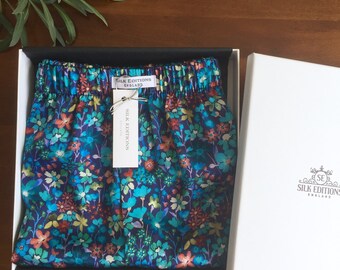Liberty silk boxer shorts/Mens Boxers in 100% silk/Luxury underwear for men/Luxury men's underwear/Luxury gift for him/Blue silk boxers mens