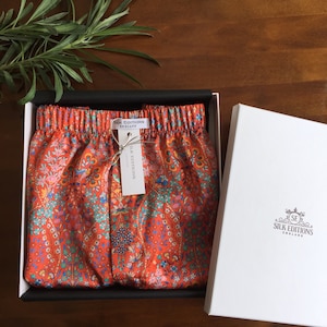 Luxury boxer shorts. Mens Boxers in 100% silk. Silk anniversary gift for him. Luxury men&#39;s underwear. Gift him. Liberty print boxers shorts