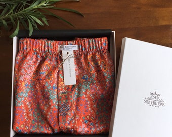 Luxury boxer shorts. Mens Boxers in 100% silk. Silk anniversary gift for him. Luxury men's underwear. Gift him. Liberty print boxers shorts