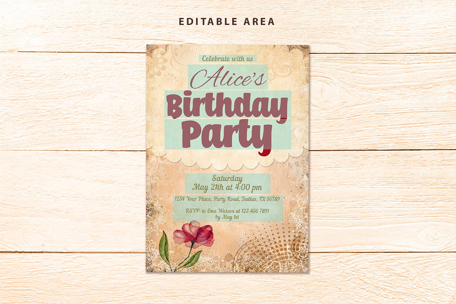 Rustic Birthday Party Invitation Birthday Floral Invite | Etsy