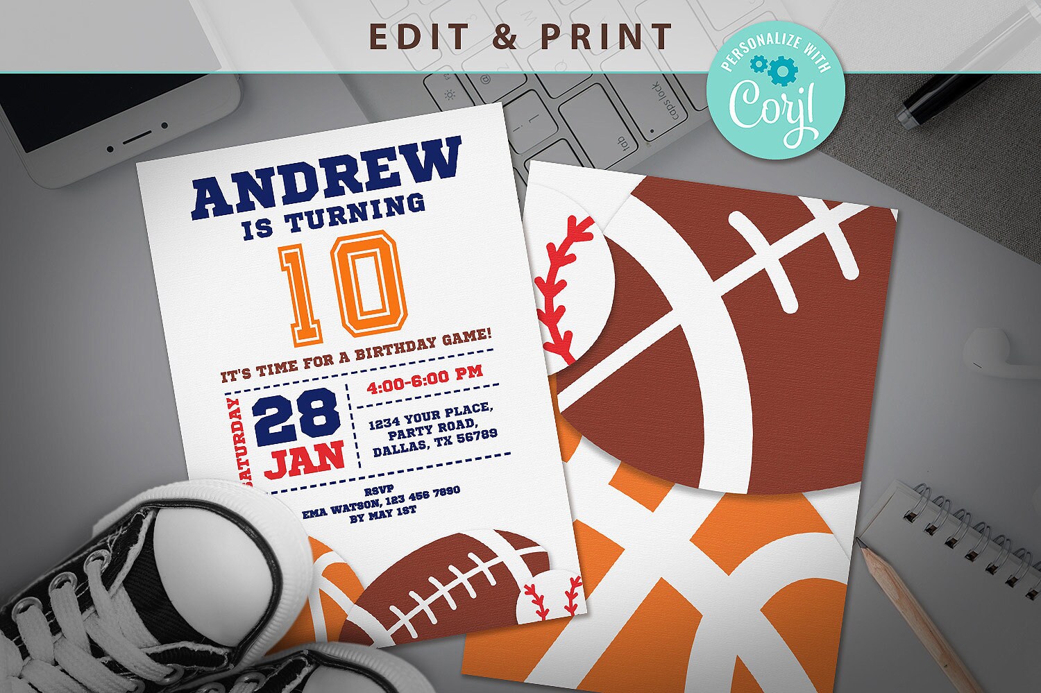 Sport Birthday Invitation, Birthday Team Invitation, Printable Game