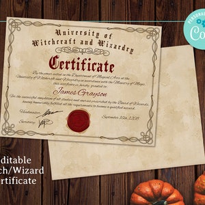 Vintage editierbare Hexe/Wizard Zertifikat, personalisierte Vorlage, Zertifikat, Halloween, druckbare, Instant Download, Corjl