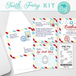 Kit de hadas de dientes, Editable, Personalizado, Mini Kit de hadas de dientes, Sobre, Carta, Certificado, Gráfico y recibo, Imprimible