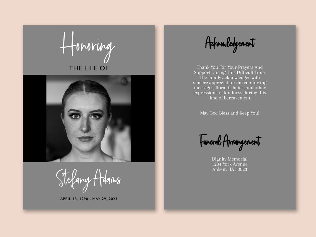 Graphic Funeral Program , Elegant Black and White Funeral Memorial