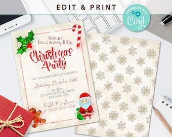 Christmas Party Invitation, Holiday Party Template, Printable Christmas Invitation, Editable Christmas Invitation, Instant Download, Corjl