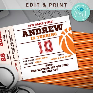 Basketball Themed Birthday Invitation, Birthday Sport Invitation, Printable Invitation, Editable Party Template, Instant Download, Corjl