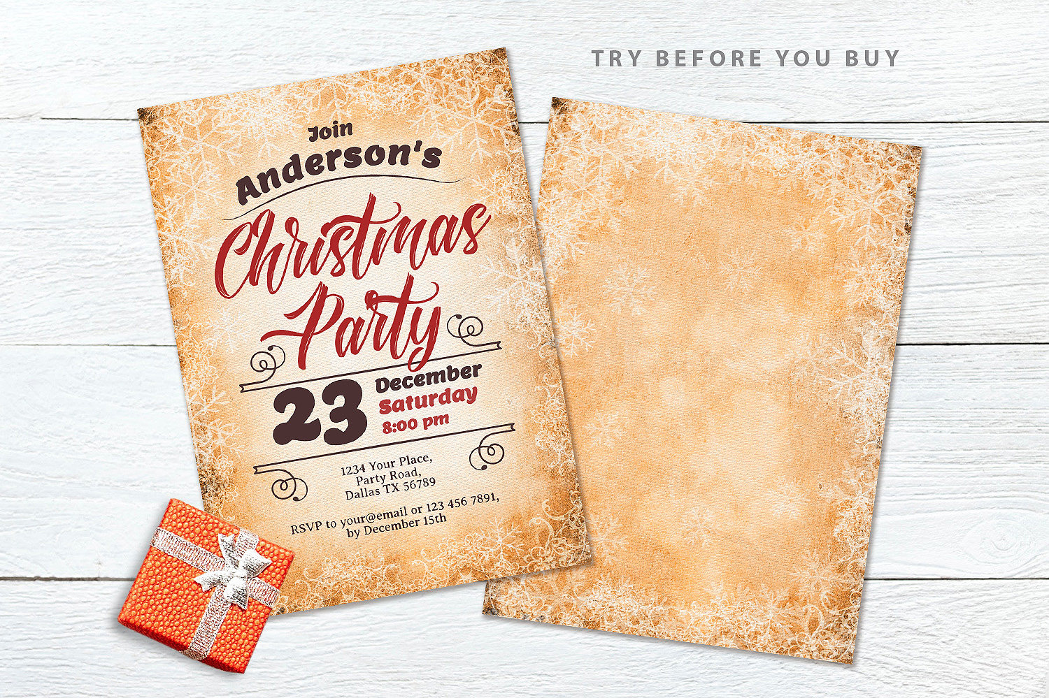 Vintage Christmas Party Invitation, Holiday Template, Printable ...