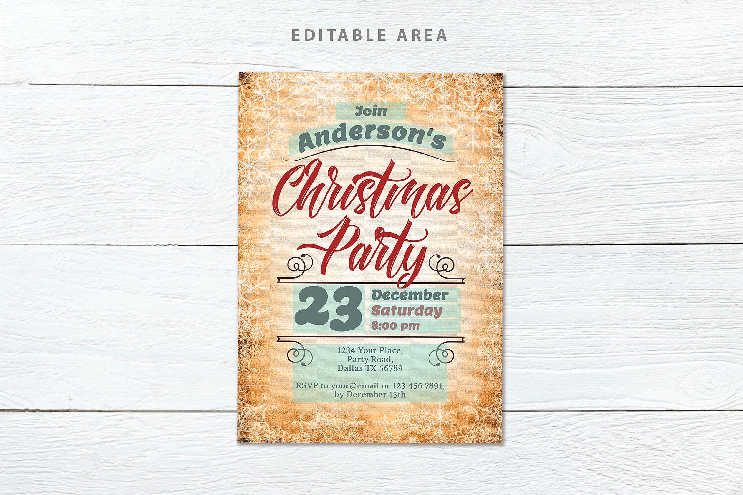 Vintage Christmas Party Invitation, Holiday Template, Printable ...
