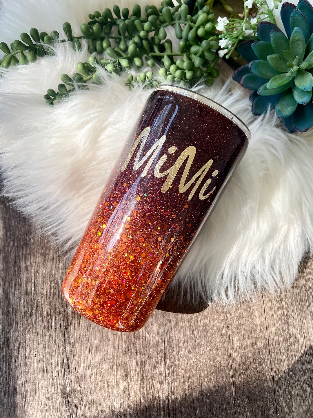 Maroon and Burnt Orange Tumbler, Glitter Ombre Tumbler, Orange Glitter