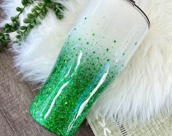 Green Glitter Tumbler, Green Glitter Ombre Cup, Custom Tumbler, Custom Coffee Cup, Personalized Water Bottle, Glitter Coffee Cup