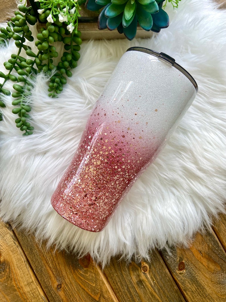 Glitter Ombre Tumbler, Rose Gold Glitter Ombre, Glitter Tumbler, Custom Tumbler, Custom Coffee Tumbler, Glitter Water Bottle image 2